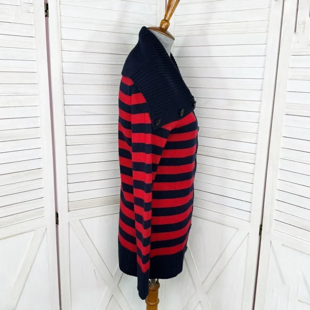 Banana Republic Striped Shawl Collar Button Up Cardigan Sweater Red Blue‎ Small